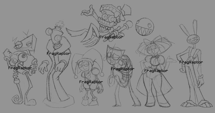 Concept Art/Redesigns (Sketch) of the main cast of characters from The Amazing Digital Circus