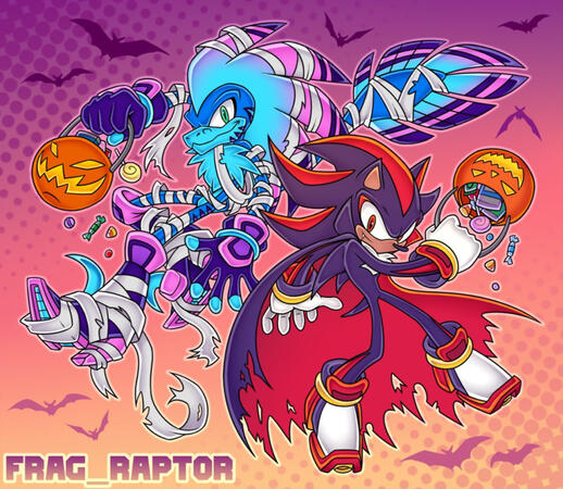 My character Moss as a Mobian, with Shadow the Hedgehog, as part of a Halloween celebration pic