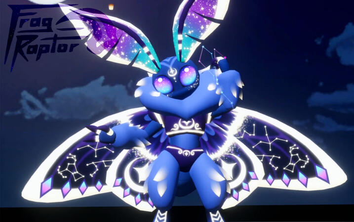 3D Model (VRChat Avatar) of my original design: The Minimoff, a chibi style anthro moth with the design &quot;Somna&quot;