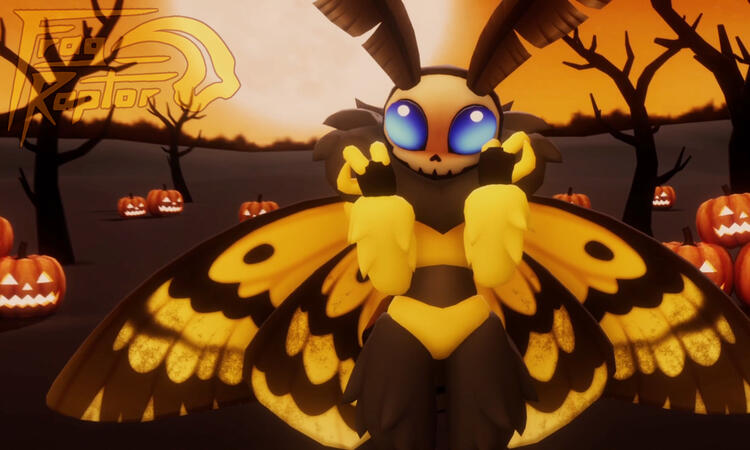 3D Model (VRChat Avatar) of my original design: The Minimoff, a chibi style anthro moth with the design &quot;Death&#39;s Head&quot;