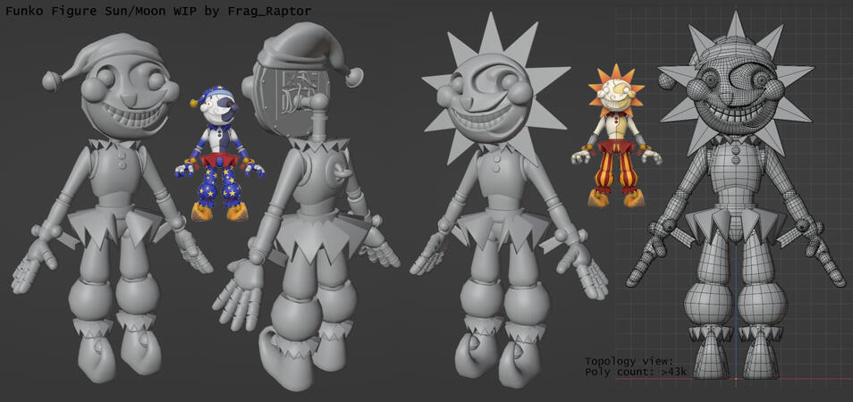 3D Model (VRChat Avatar) of Sun and Moon based on the Funko Action Figure of each character