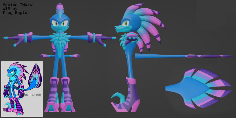 WIP Model of my original character Moss, styled as a Sonic Character